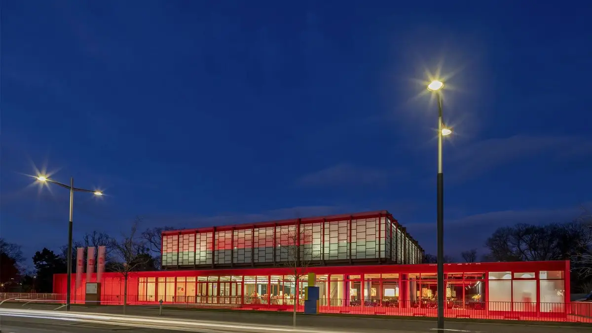 View of the Belvedere 21 Museum in Vienna at night