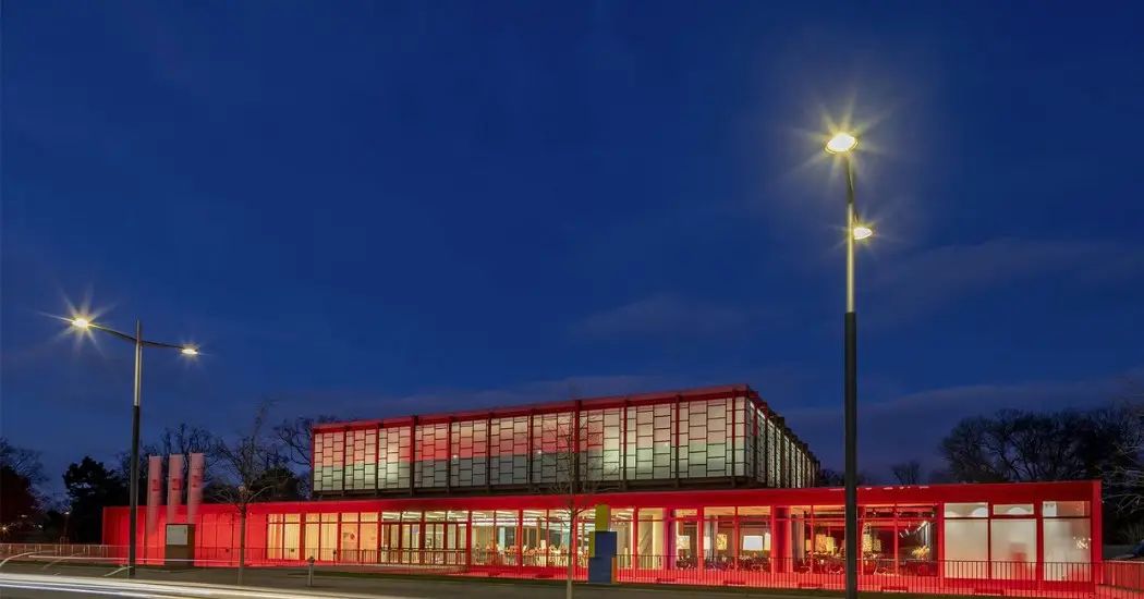 View of the Belvedere 21 Museum in Vienna at night