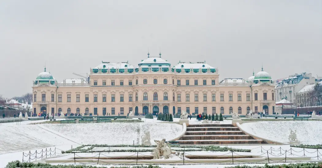 Belvedere Palace covered in snow during winter in Vienna