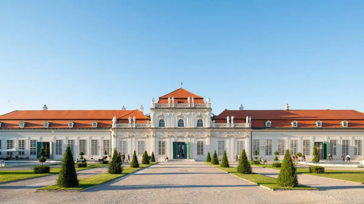 A wide-angle view of the Lower Belvedere Palace in Vienna with its red rooftops.