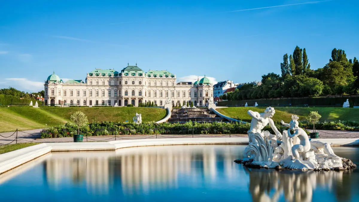 Upper Belvedere Palace in Vienna with green-domed tower.